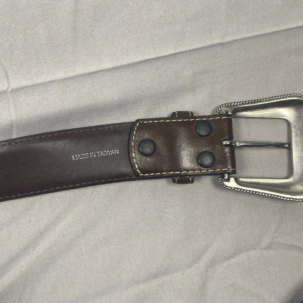 Western Tooled Genuine Leather Belt Men's Brown Engraved Buckle Cowboy 38 - 40 - Picture 10 of 15